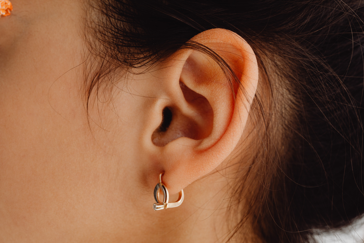 A Woman Wearing Silver Earring